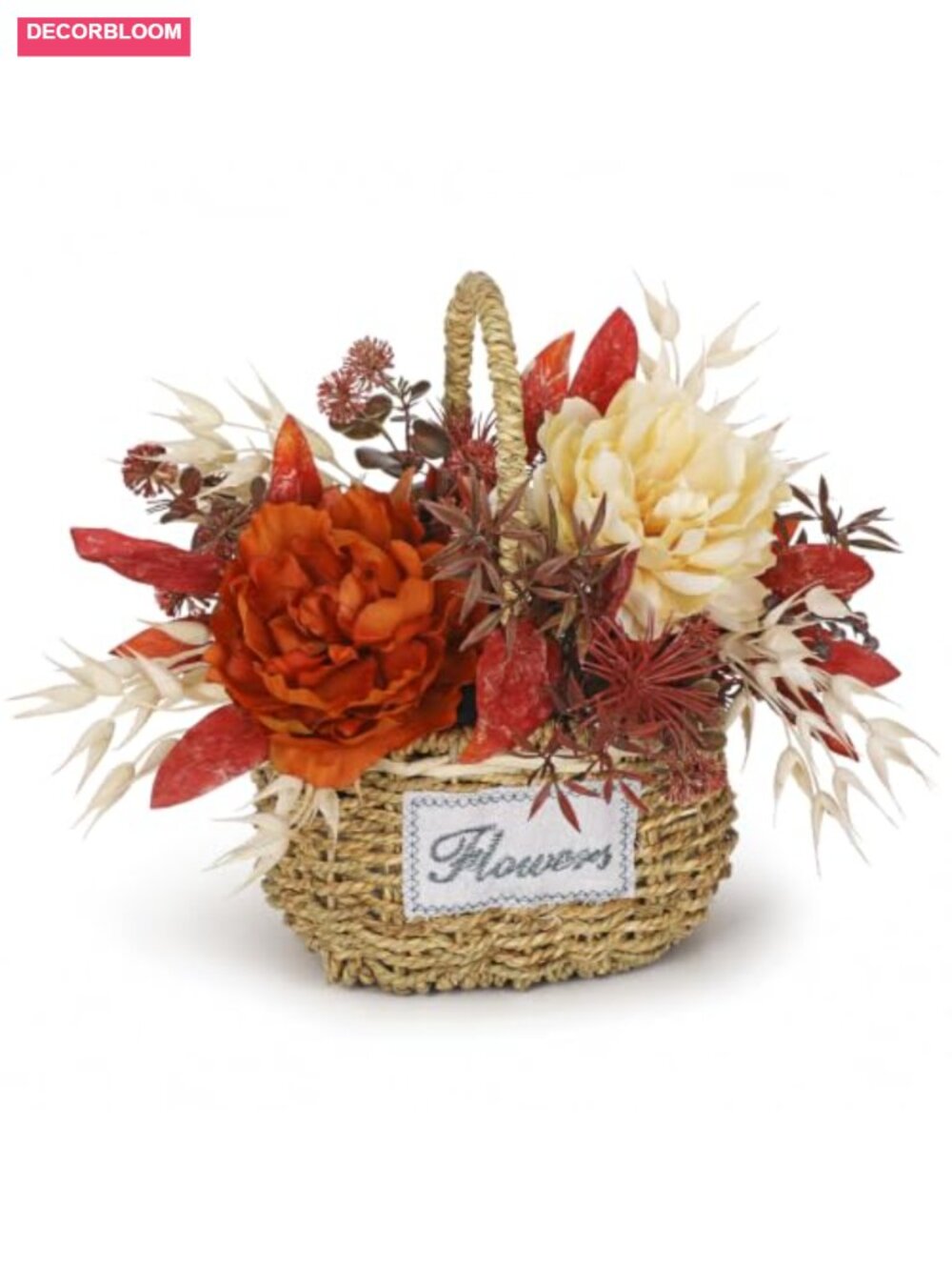 Silk Peony Fall Centerpiece in Woven Basket